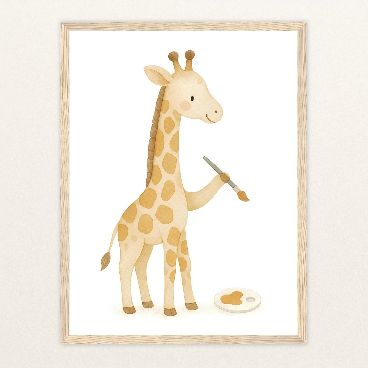 Greta die Giraffe - Motiv: "Malen" Poster mit Holzrahmen von tinylearner
