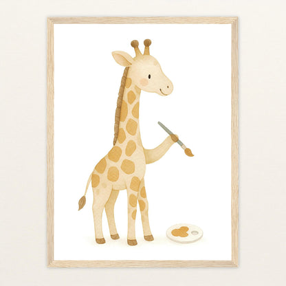 Greta die Giraffe - Motiv: "Malen" Poster mit Holzrahmen von tinylearner