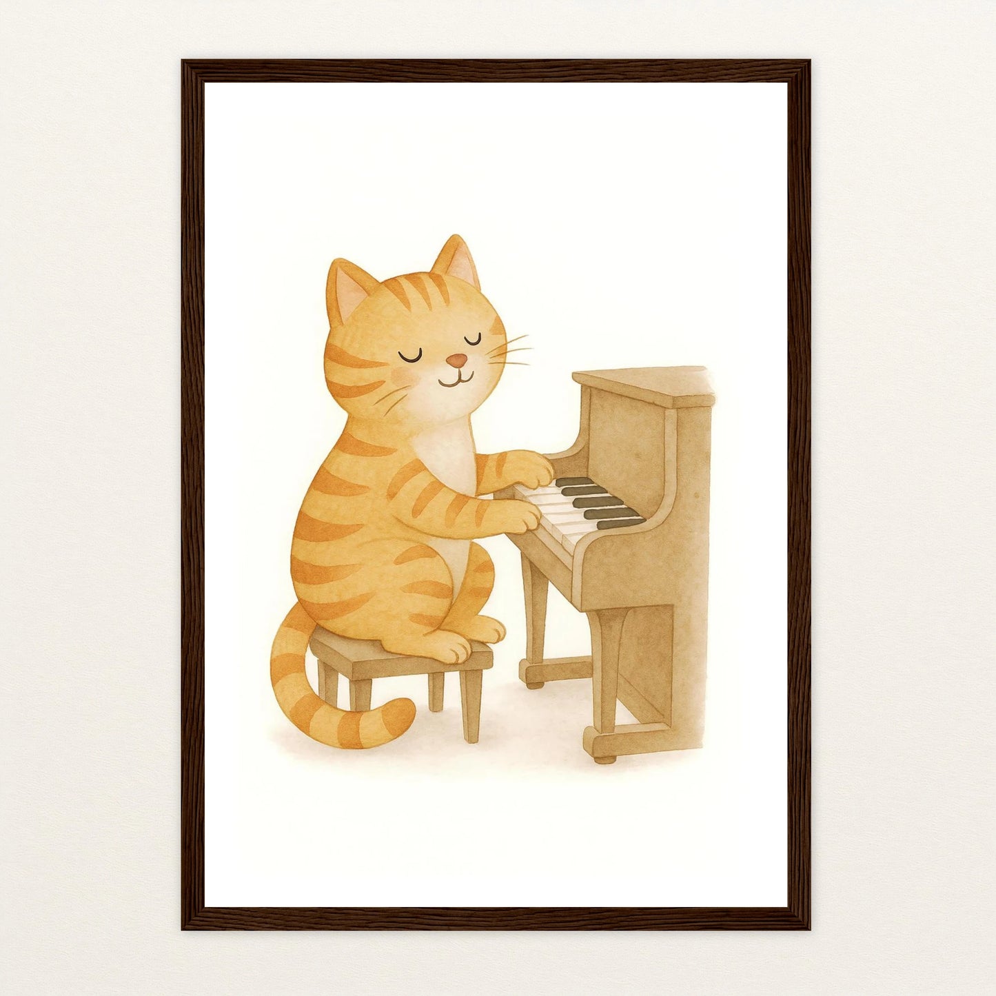 Kira die Katze - Motiv: "Klavier" Poster mit Holzrahmen von tinylearner