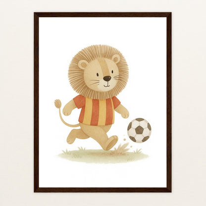Leo der Löwe - Motiv: "Fußball" Poster mit Holzrahmen von tinylearner