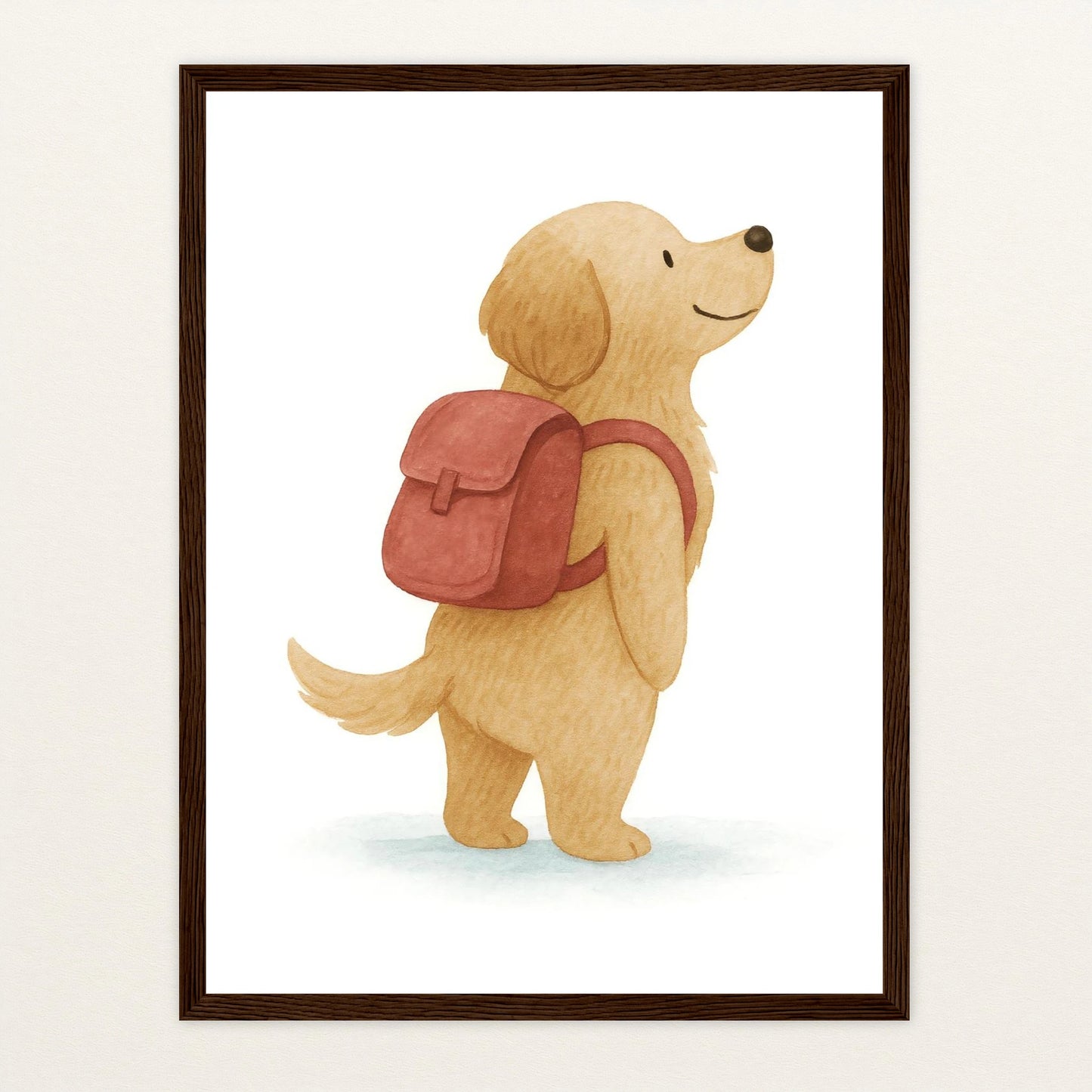 Hugo der Hund - Motiv: "Rucksack" Poster mit Holzrahmen von tinylearner