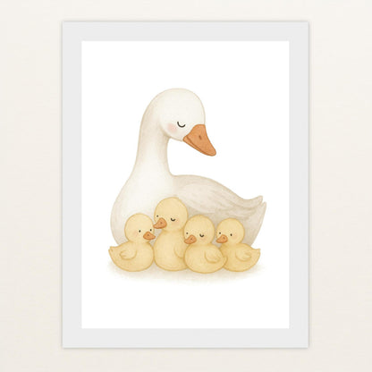 Gusi die Gans - Motiv: "Familie" Poster mit Holzrahmen von tinylearner