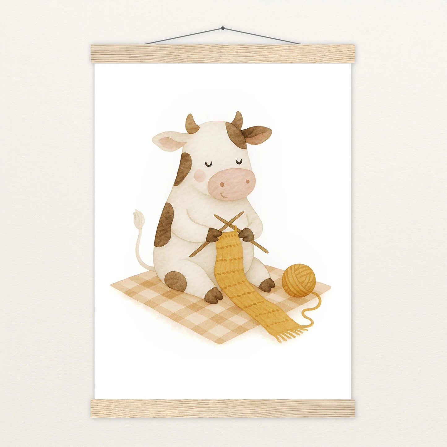 Klara die Kuh - Motiv: "Häkeln" Poster mit Leisten von tinylearner