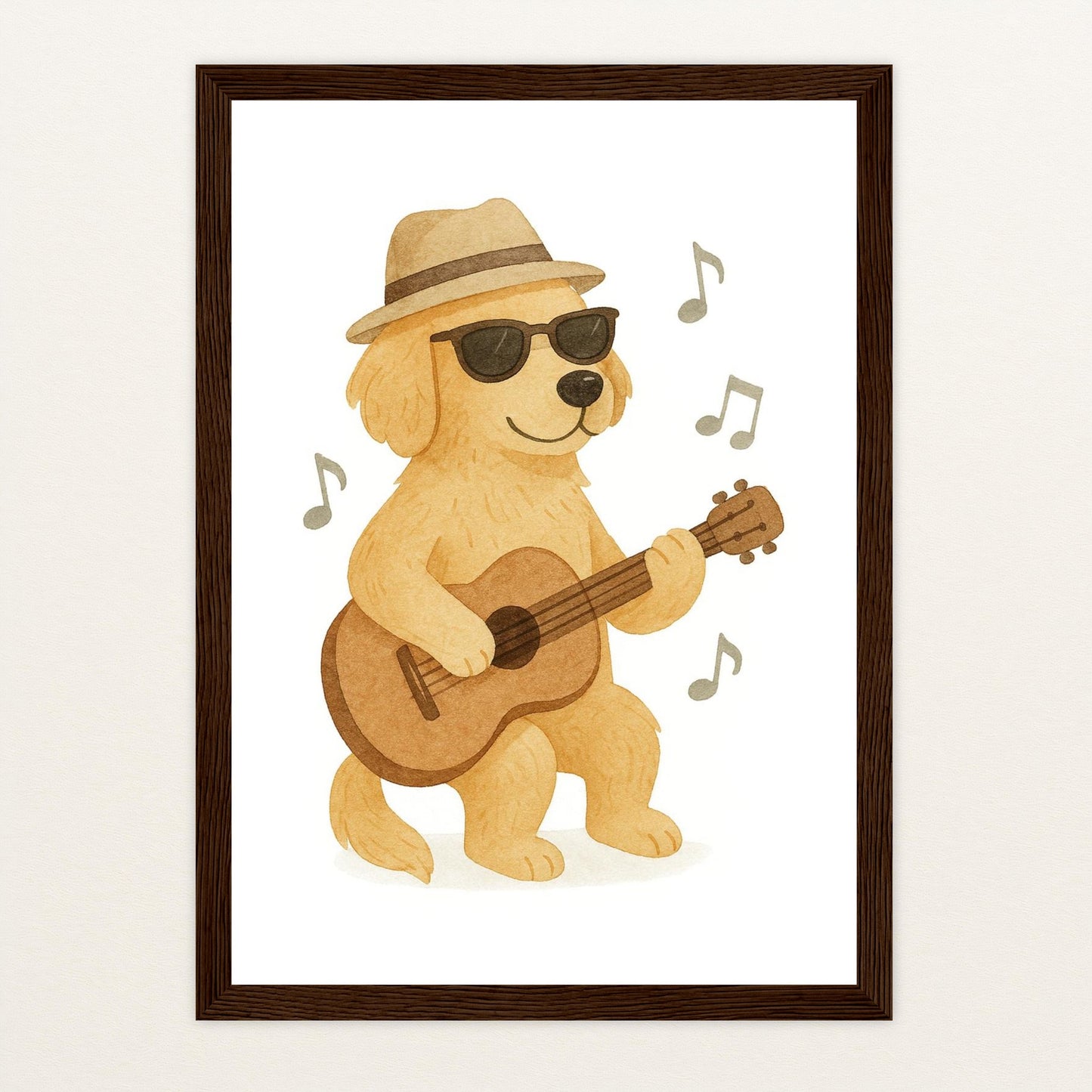 Hugo der Hund - Motiv: "Gitarre" Poster mit Holzrahmen von tinylearner