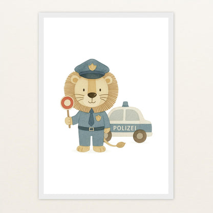 Leo der Löwe - Motiv: "Polizei" Poster mit Holzrahmen von tinylearner