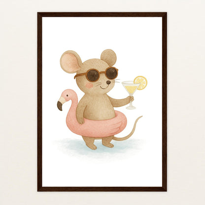 Mimi die Maus - Motiv: "Pooltag" Poster mit Holzrahmen von tinylearner