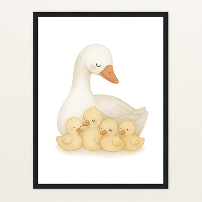 Gusi die Gans - Motiv: "Familie" Poster mit Holzrahmen von tinylearner