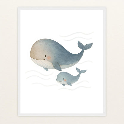 Willi der Wal - Motiv: "Familie" Poster mit Holzrahmen von tinylearner