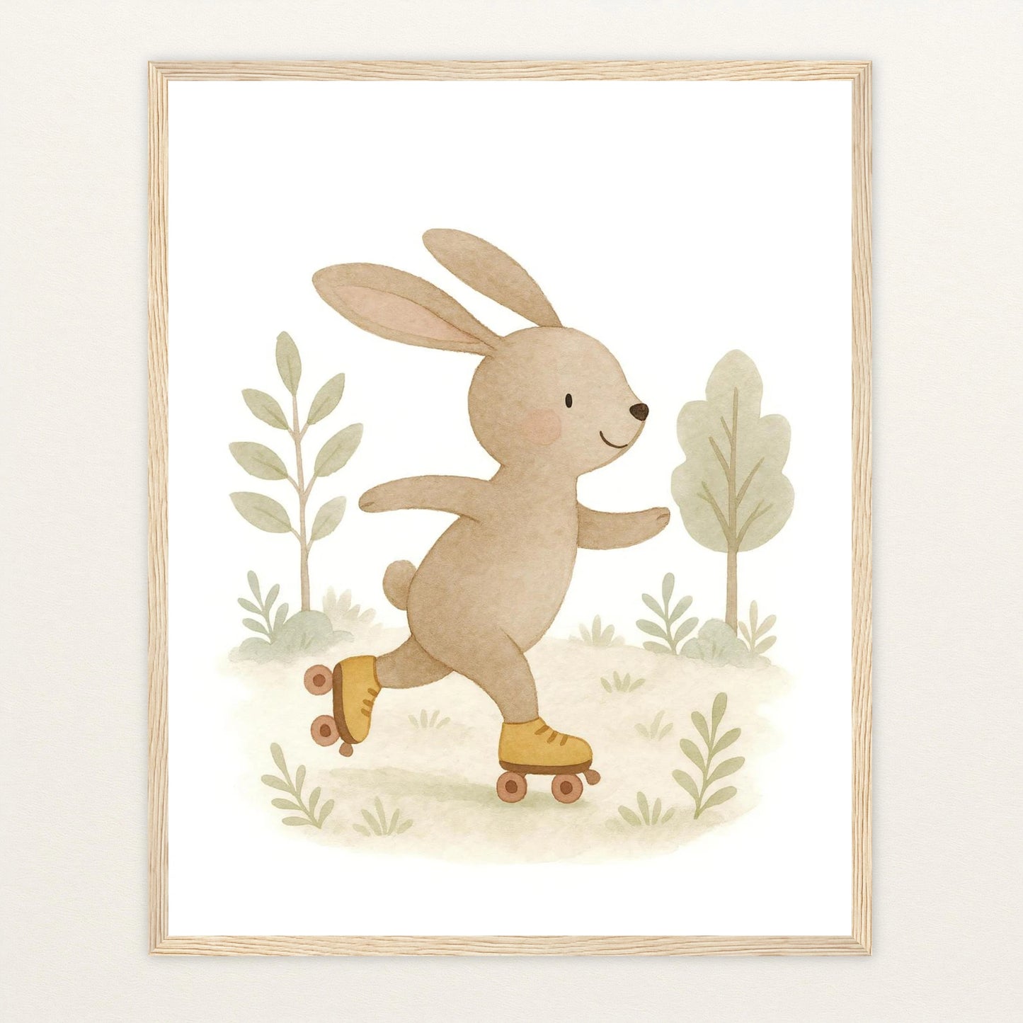 Holly der Hase - Motiv: "Rollschuhe" Poster mit Holzrahmen von tinylearner