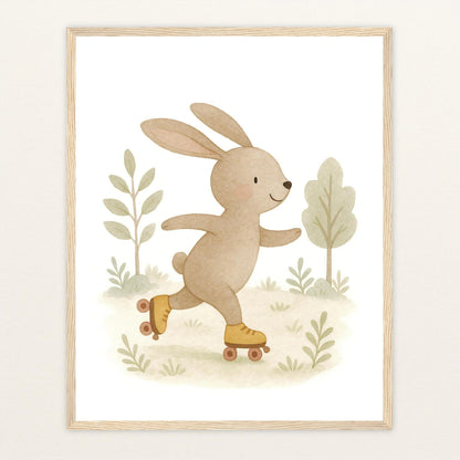 Holly der Hase - Motiv: "Rollschuhe" Poster mit Holzrahmen von tinylearner