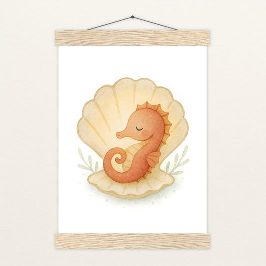 Suri das Seepferdchen - Motiv: "Muschel" Poster mit Leisten von tinylearner