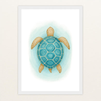 Sora die Schildkröte - Motiv: "Treiben" Poster mit Holzrahmen von tinylearner