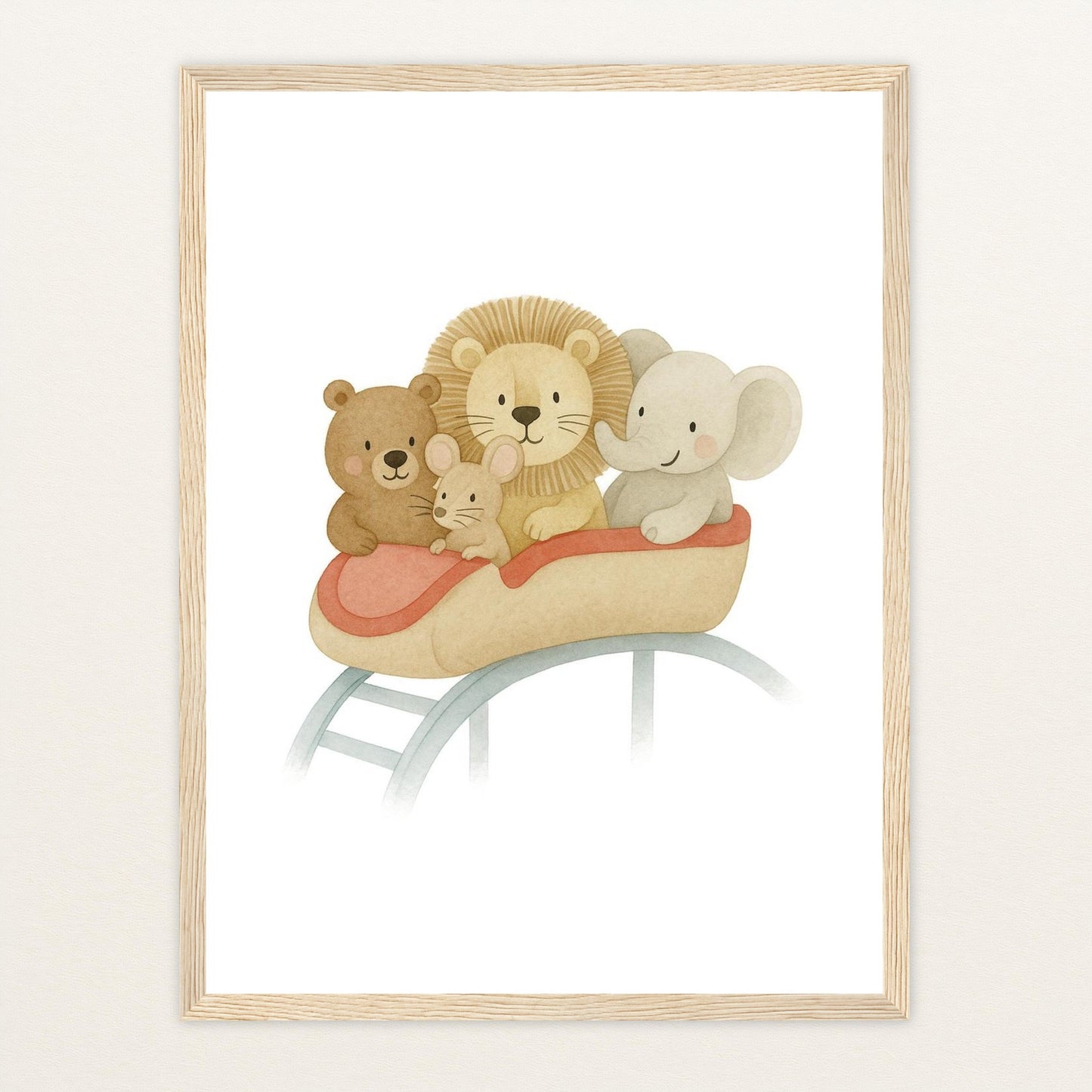 Tierfreunde - Motiv: "Achterbahn" Poster mit Holzrahmen von tinylearner