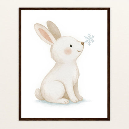 Sina der Schneehase Poster mit Holzrahmen von tinylearner
