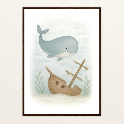 Willi der Wal - Motiv: "Schiffswrack" Poster mit Holzrahmen von tinylearner