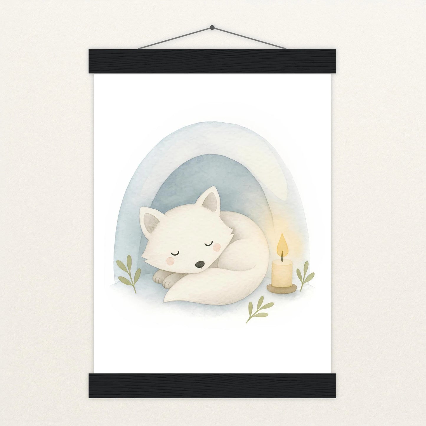 Pino der Polarfuchs - Motiv: "Schneehöhle" Poster mit Leisten von tinylearner