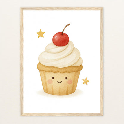 Süßes: Cupcake Poster mit Holzrahmen von tinylearner