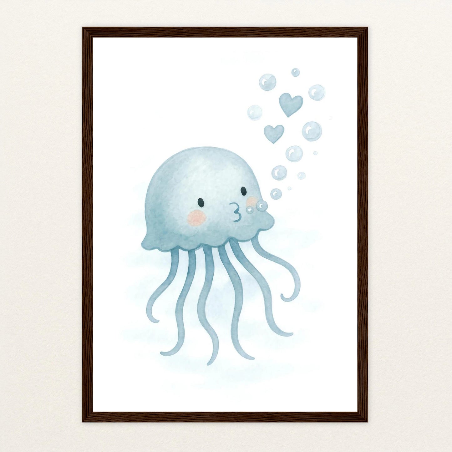 Quinn die Qualle - Motiv: "Luftblasen" Poster mit Holzrahmen von tinylearner