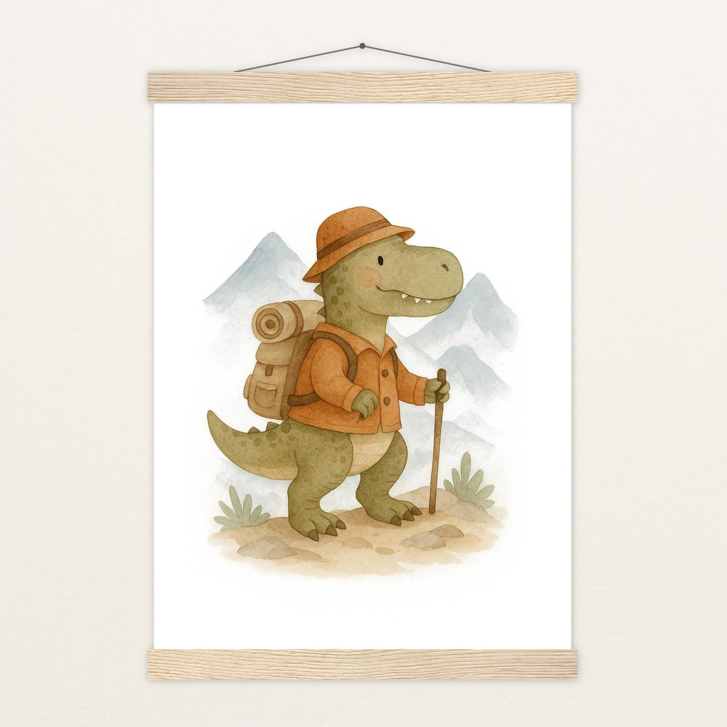 Dinosaurier T-Rex - Motiv: "Wandern" Poster mit Leisten von tinylearner