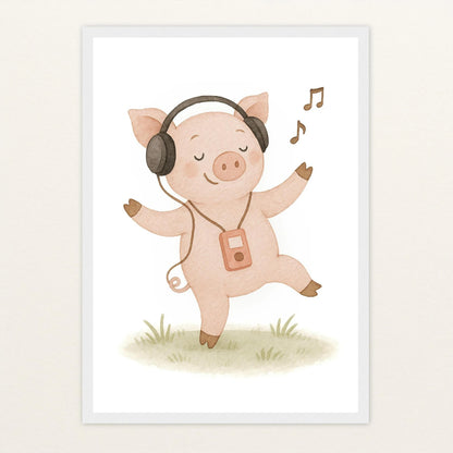 Susi das Schwein - Motiv: "Musik" Poster mit Holzrahmen von tinylearner