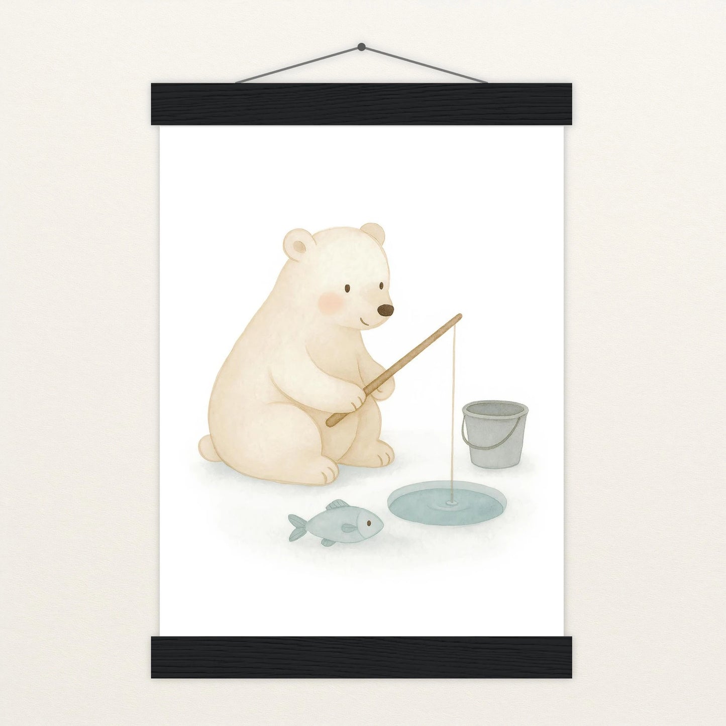 Pummel der Polarbär - Motiv: "Angeln" Poster mit Leisten von tinylearner