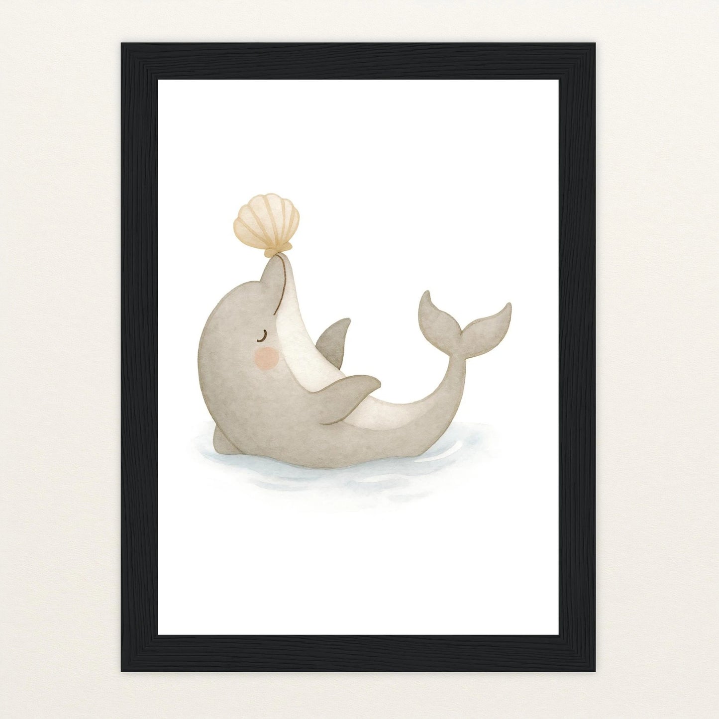 Dora der Delfin - Motiv: "Muschel" Poster mit Holzrahmen von tinylearner