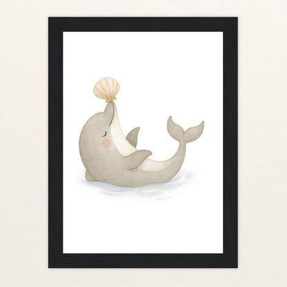 Dora der Delfin - Motiv: "Muschel" Poster mit Holzrahmen von tinylearner