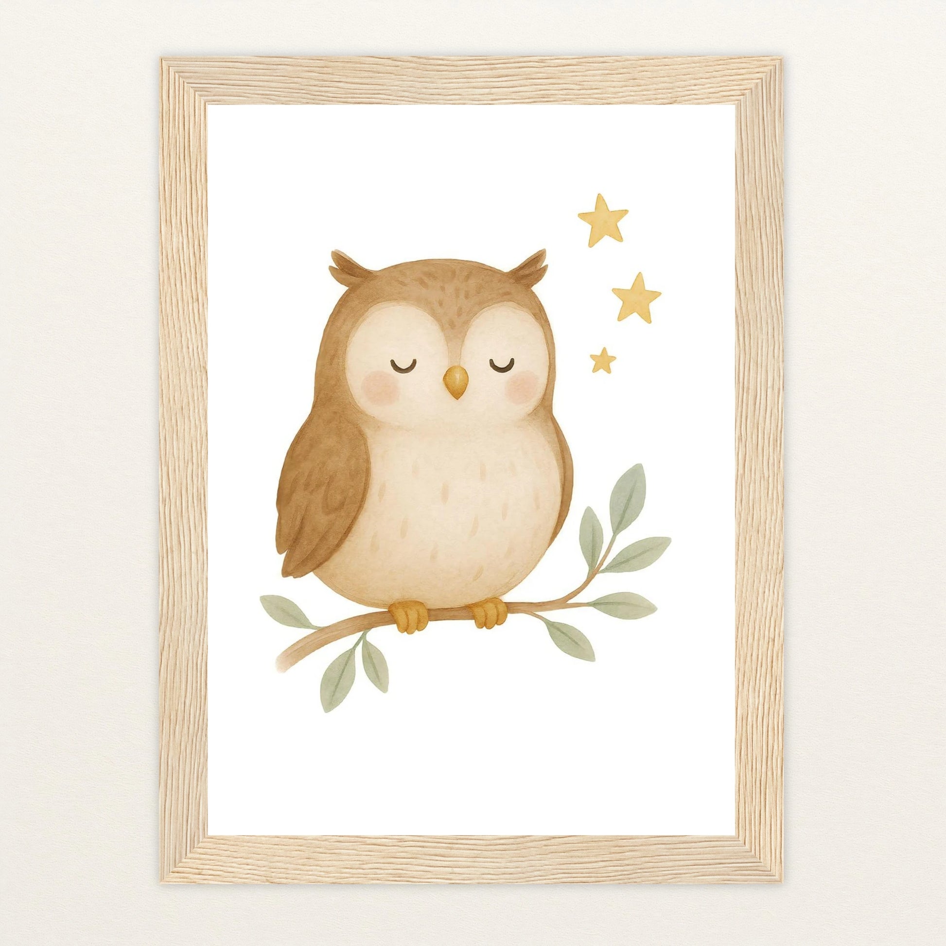 Emmi die Eule Poster mit Holzrahmen von tinylearner