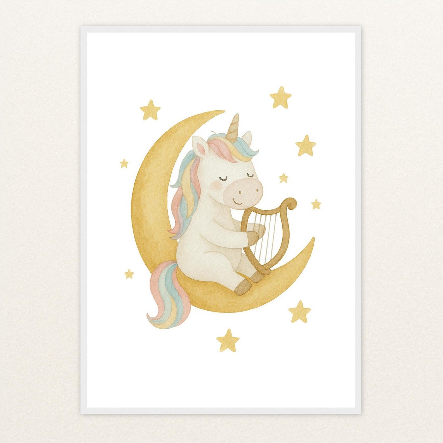 Luni das Einhorn - Motiv: "Mond" Poster mit Holzrahmen von tinylearner