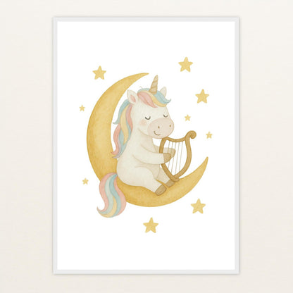Luni das Einhorn - Motiv: "Mond" Poster mit Holzrahmen von tinylearner