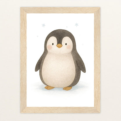 Pia der Pinguin Poster mit Holzrahmen von tinylearner