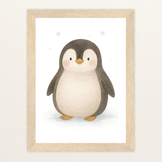 Pia der Pinguin Poster mit Holzrahmen von tinylearner