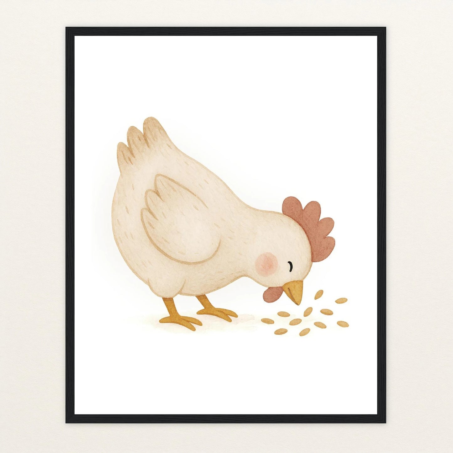 Hanni das Huhn - Motiv: "Körner" Poster mit Holzrahmen von tinylearner