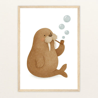 Wally das Walross - Motiv: "Blubbern" Poster mit Holzrahmen von tinylearner