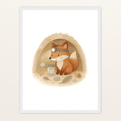 Finnegan der Fuchs - Motiv: "Höhle" Poster mit Holzrahmen von tinylearner