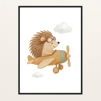 Iggi der Igel - Motiv: "Flugzeug" Poster mit Holzrahmen von tinylearner