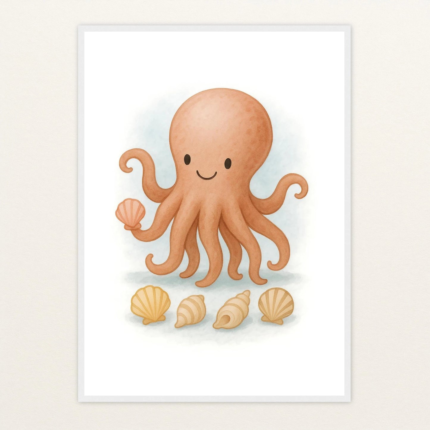 Tilli der Tintenfisch - Motiv: "Muscheln" Poster mit Holzrahmen von tinylearner