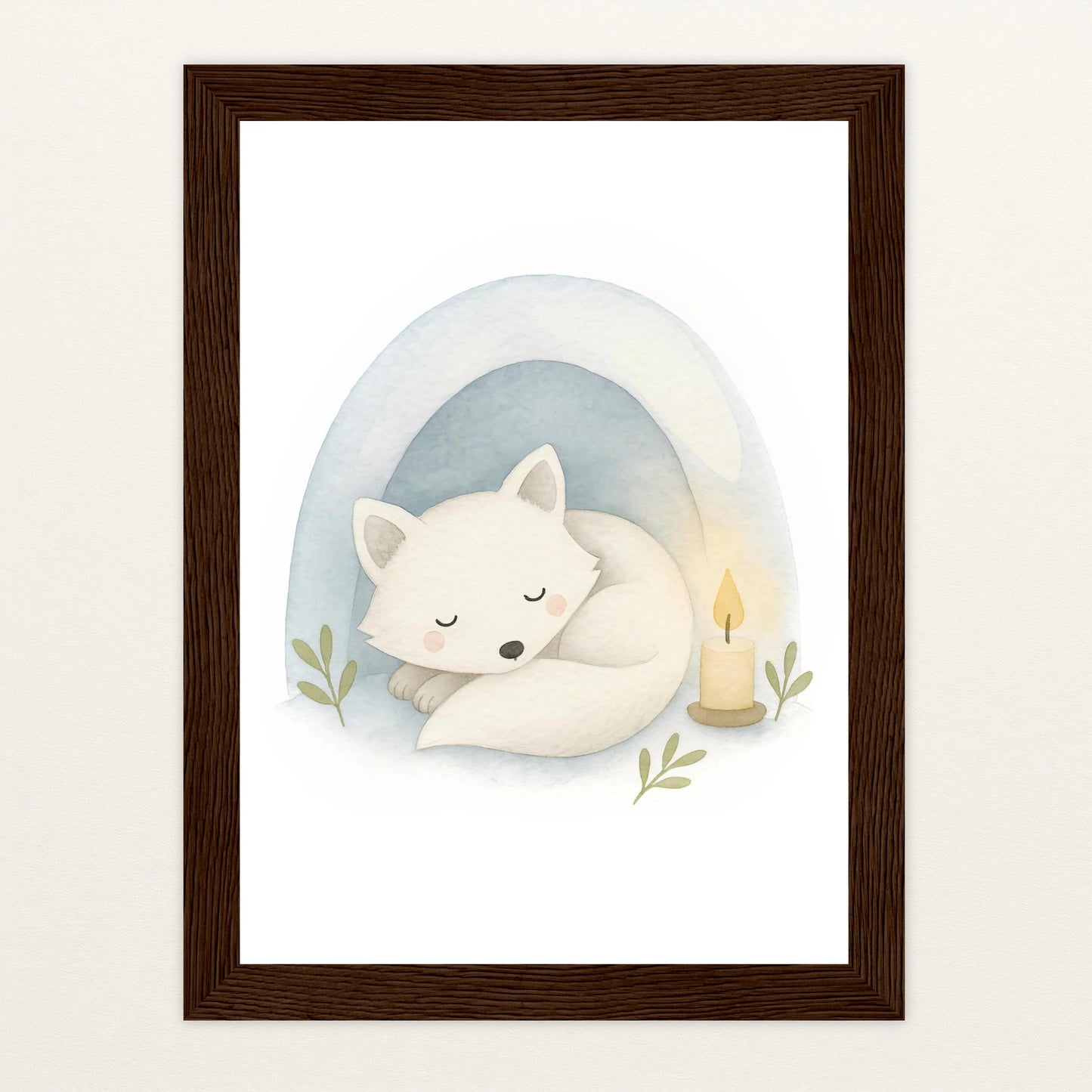 Pino der Polarfuchs - Motiv: "Schneehöhle" Poster mit Holzrahmen von tinylearner