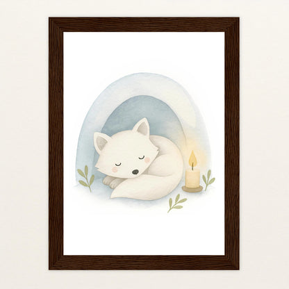 Pino der Polarfuchs - Motiv: "Schneehöhle" Poster mit Holzrahmen von tinylearner
