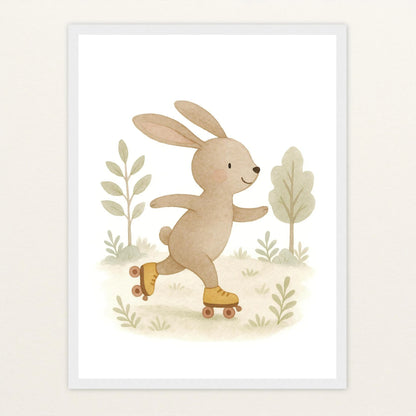Holly der Hase - Motiv: "Rollschuhe" Poster mit Holzrahmen von tinylearner