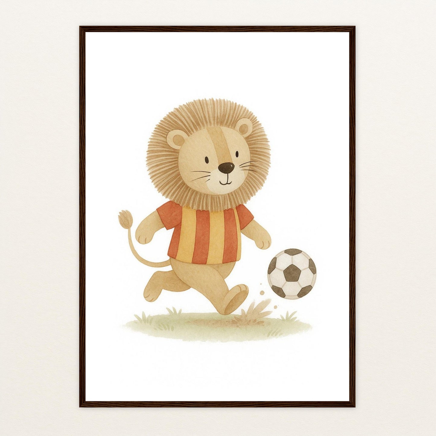 Leo der Löwe - Motiv: "Fußball" Poster mit Holzrahmen von tinylearner