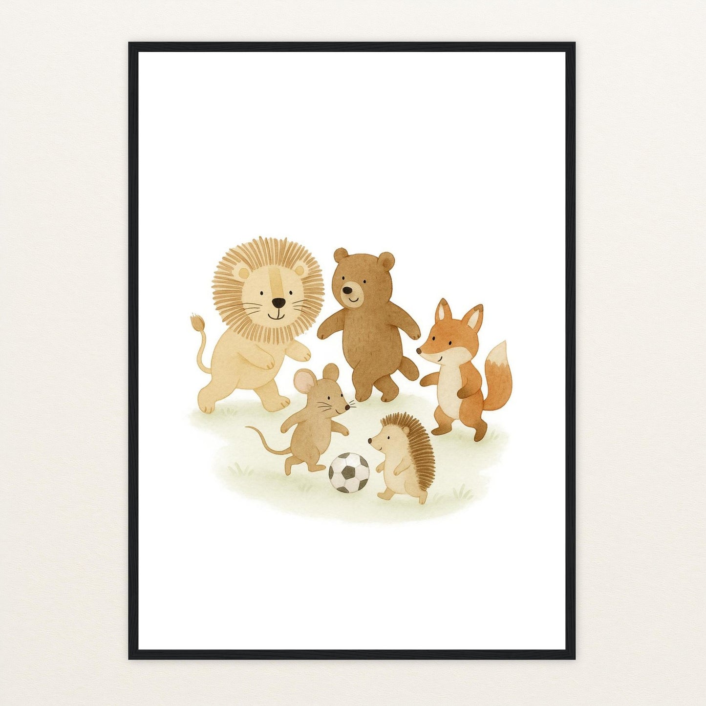 Tierfreunde - Motiv: "Fußball" Poster mit Holzrahmen von tinylearner