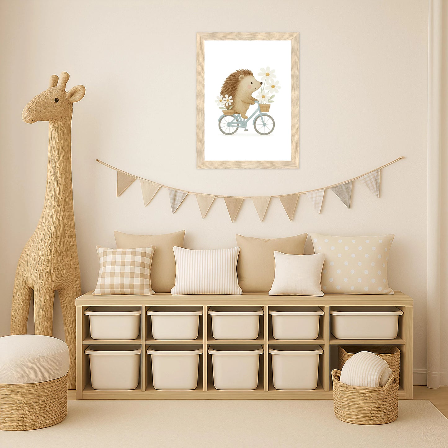 Iggi der Igel - Motiv: "Frühling" Poster mit Holzrahmen von tinylearner