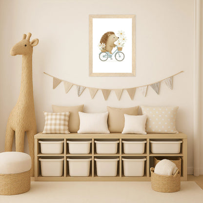 Iggi der Igel - Motiv: "Frühling" Poster mit Holzrahmen von tinylearner