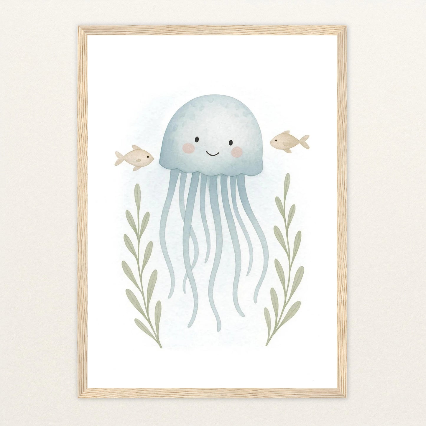 Quinn die Qualle Poster mit Holzrahmen von tinylearner