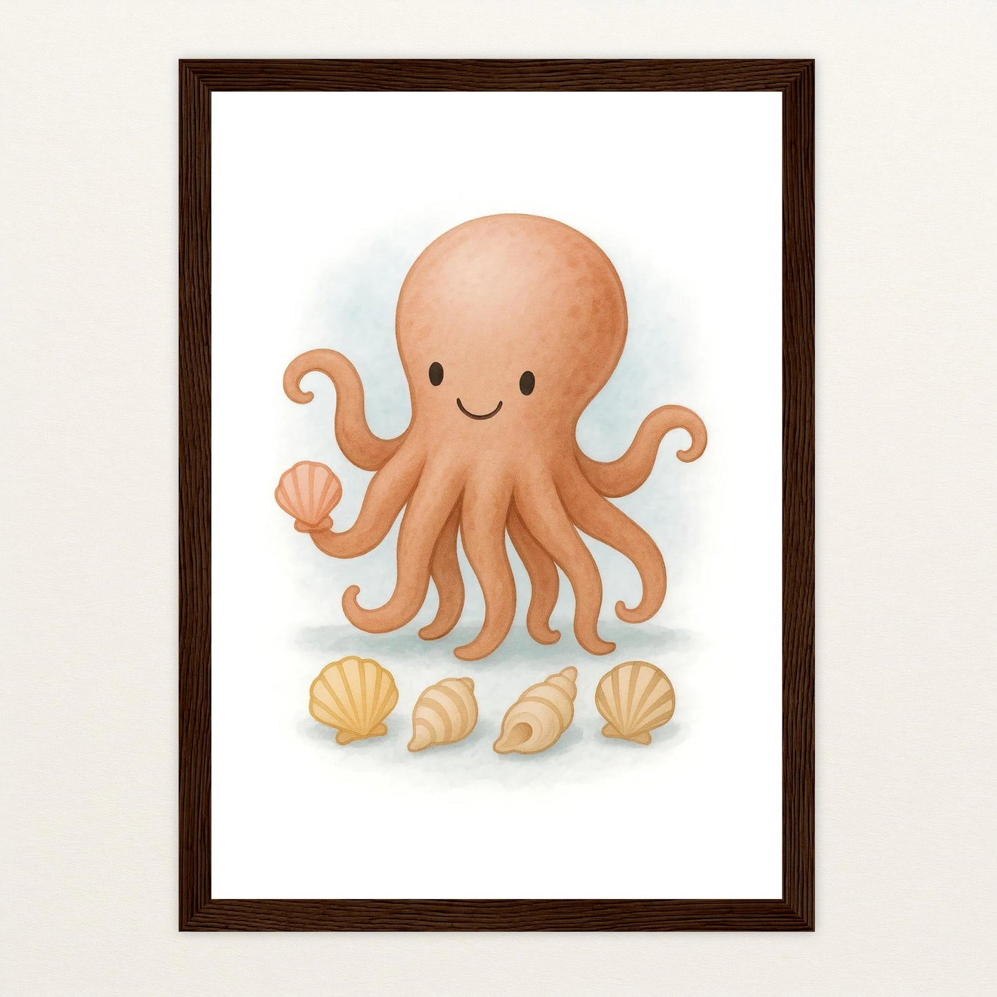 Tilli der Tintenfisch - Motiv: "Muscheln" Poster mit Holzrahmen von tinylearner
