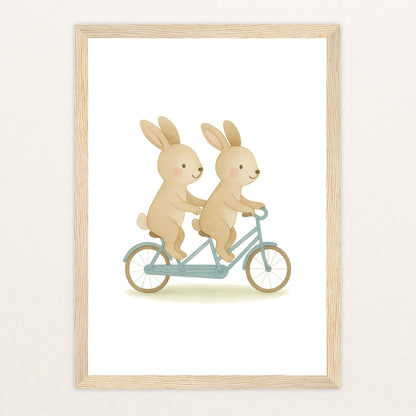Holly der Hase - Motiv: "Tandem" Poster mit Holzrahmen von tinylearner