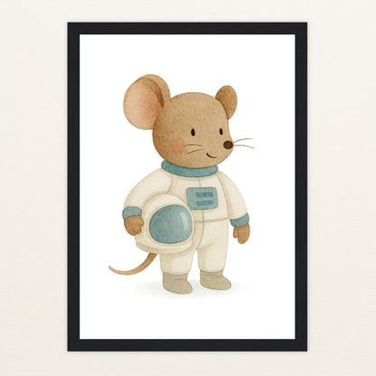 Mimi die Maus - Motiv: "Astronaut" Poster mit Holzrahmen von tinylearner