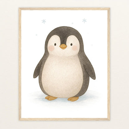 Pia der Pinguin Poster mit Holzrahmen von tinylearner