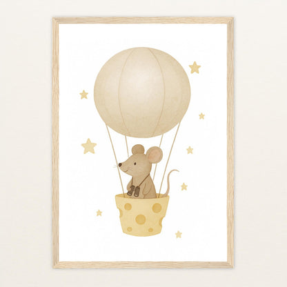 Mimi die Maus - Motiv: "Heißluftballon" Poster mit Holzrahmen von tinylearner